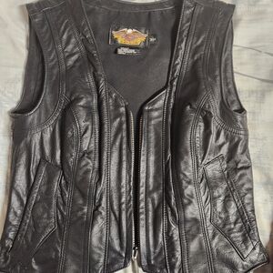 Harley-Davidson Women's Small Black Leather Motorcycle Vest - Embroidered Eagle